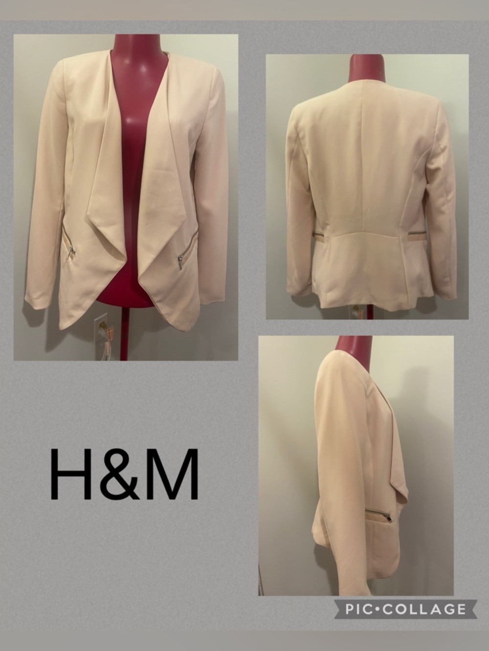 H&M open blazer with side zippers blush color size 10
